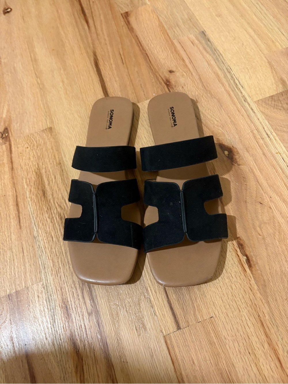 Sonoma Black & Tan Double-Strap Slide Sandals